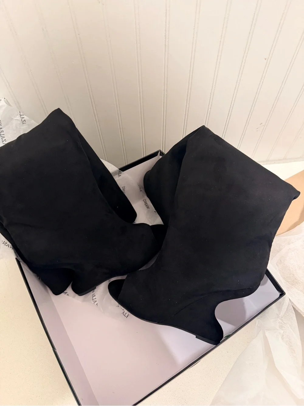 Over-the-Knee Sculpted Wedge Boot in Black